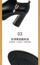 Comfortable Deep Mouth Soft Leather Anti-slip  Shoes Platform Spring 2024 Women's Block Black High Heels Office Mother Shoes
