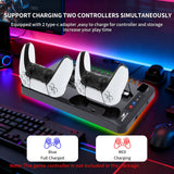 GAMINJA Host Heat Dissipation Base For PS5 With 7 Color Light Effect Headphone Hook Game Disc Storage Rack Handle Charging Stand