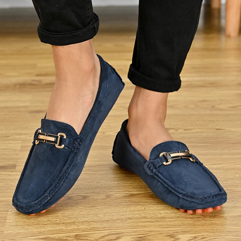 YRZL Men's Loafers Big Size 48 Soft Driving Moccasins High Quality Flats Genuine Leather Slip-on Suede Loafers for Men