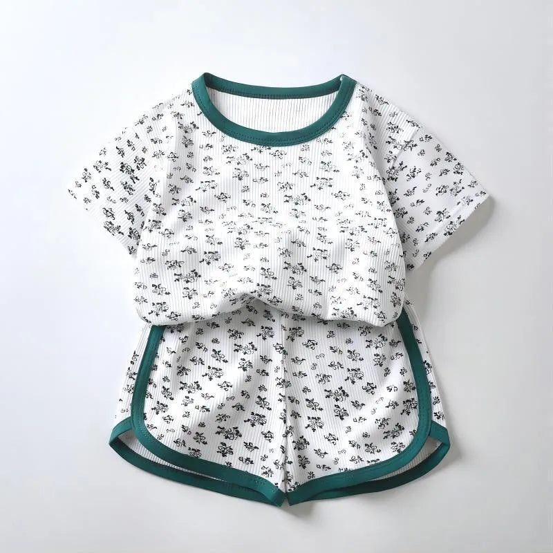 Summer Children Korean Style Clothing Set for Boys and Girls Short-sleeved Shorts Casual Sportswear Cute Bear 2Pcs