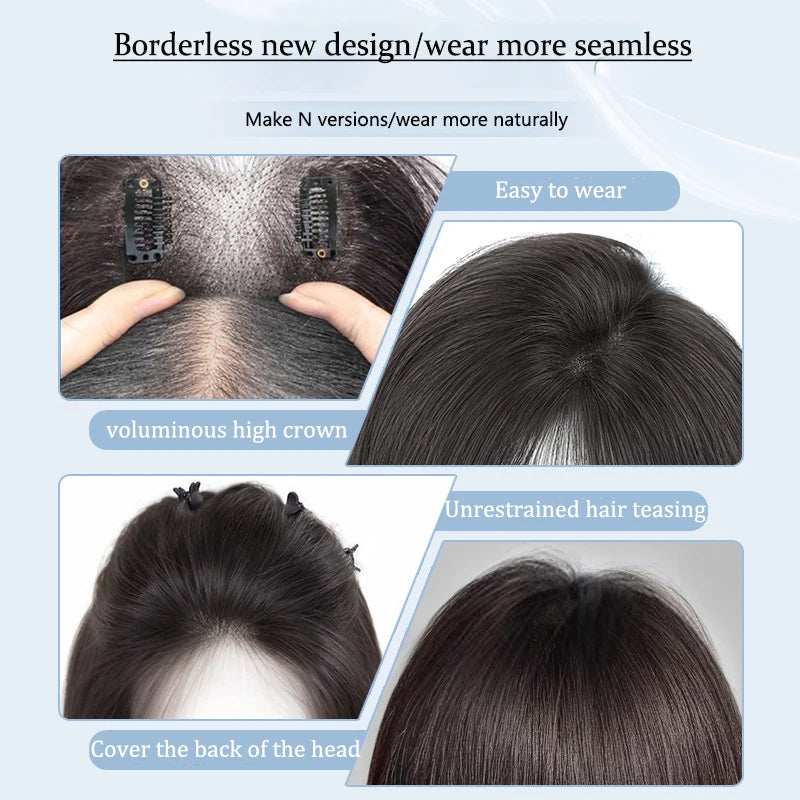 Aplique de cabelo para topo de cabeça volume natural e cobertura e invisível de cabelos brancos