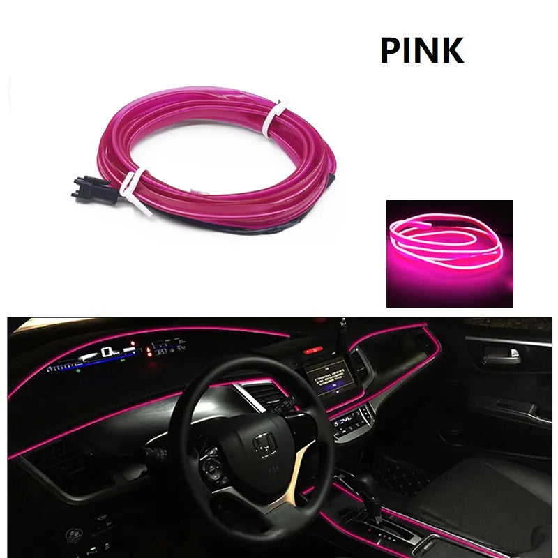 10M/5M/3M Neon LED Car Interior Decorative Lamps Strips USB Drive For DIY Decorative Dashboard Console Ambient Light Cold Light