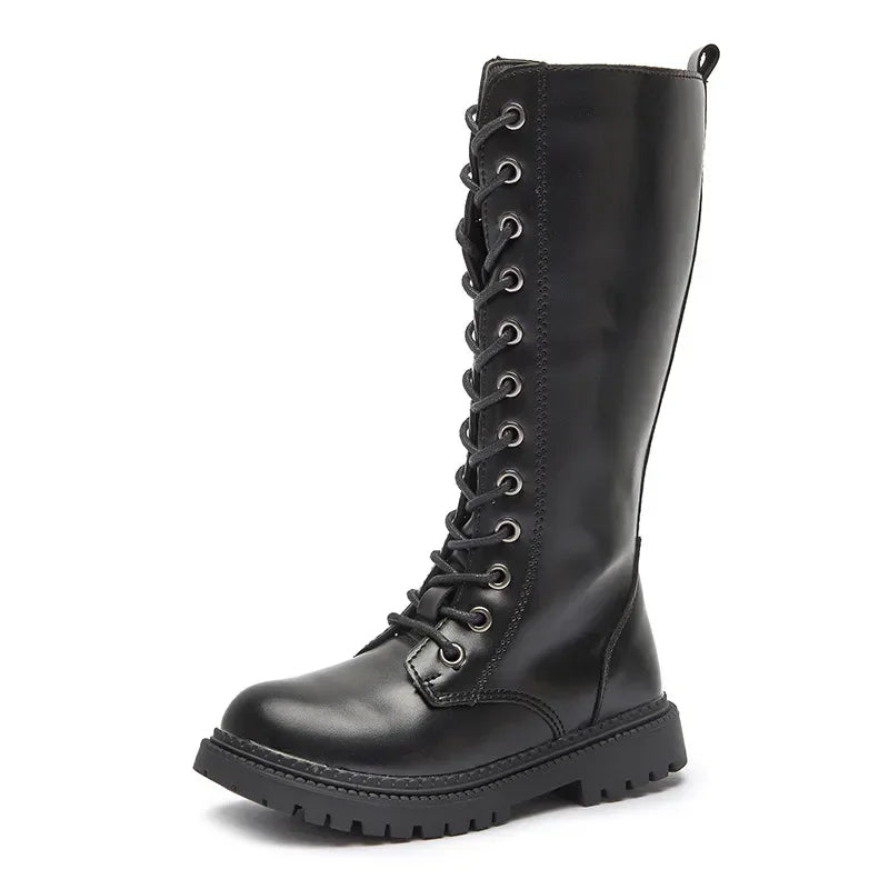 Girls Long Boots Children Knee-High Fashion Motorcycle Boots Rubber Soft Platform for Princess Kids High Boots Classic Winter