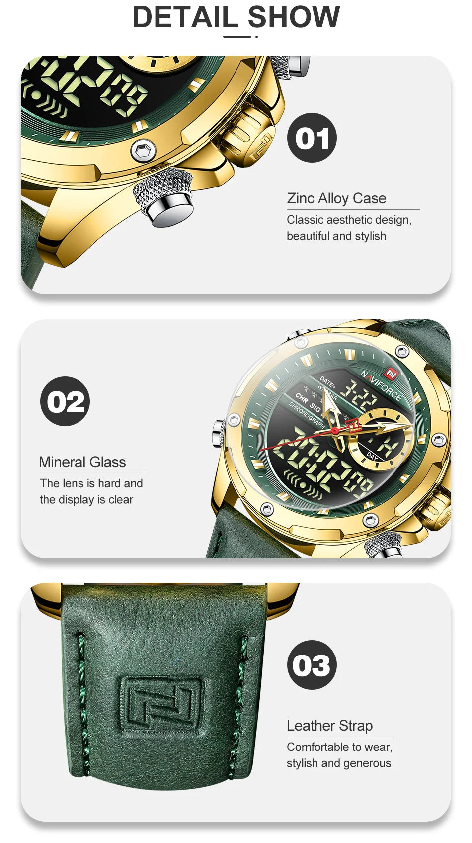 New NAVIFORCE Watches for Men Leather Men's Military Sport Waterproof Watch Quartz Wristwatch Chronograph Male Clock