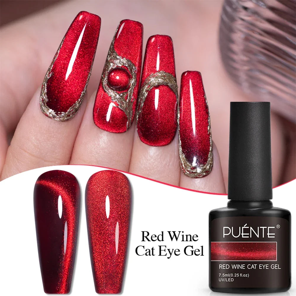 7.5ML Super Shiny Ruby Red Cat Magnetic Gel Nail Polish Wine Red Cat Eye Gel Soak Off Semi-Permanent Nail Varnish For Manicure