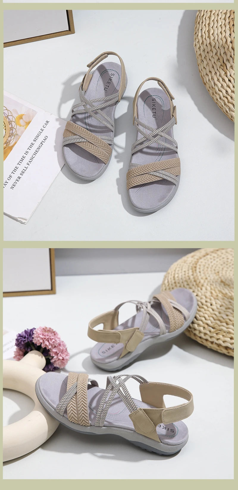 New 2025 Sports Sandals Rubber Velcro Large Size Women's Shoes Casual Comfortable Breathable Simple Summer Middle-Aged People