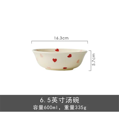 Heart-shaped Ceramic Dinnerware Set, Dinner Plate, Rice Salad Bowl, Coffee Mug, Japanese Love, Warm Gift for Valentine day