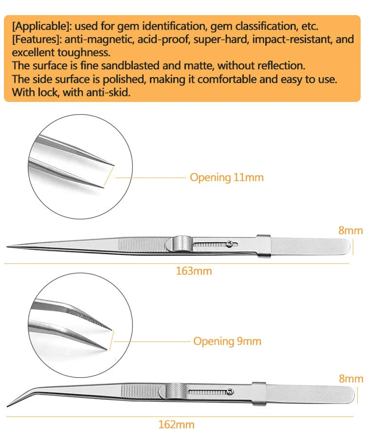 Pinzas de acero inoxidable con cierre deslizante ajustable, antiestáticas, herramienta para la fabricación de joyas y reparación de componentes electrónicos.