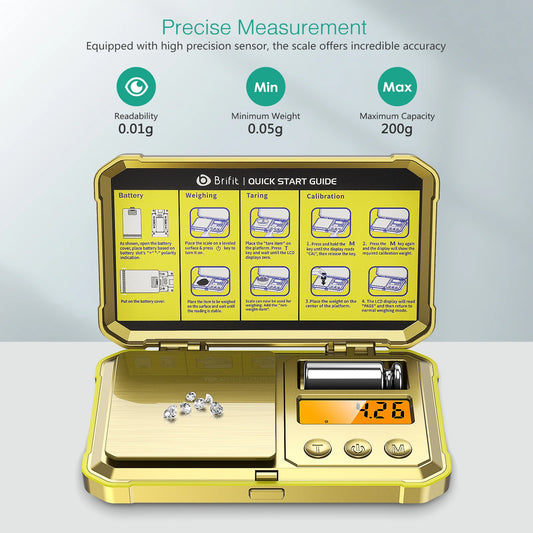 Digital Jewelry Scale 200g 0.01g Pocket Scales with 50g Calibration Weight Electronic Smart Scale for Professional Weighing