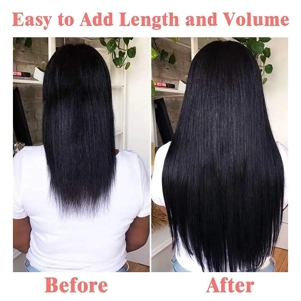 Aplique de cabelo Humano liso de tic tac Extensões Invisível