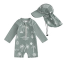 Tregren Toddler Boys Rash Guard Swimsuit Long Sleeve Turtle/Dinosaur Print Infant Bathing Suit Swimwear with Swim Caps Beachwear