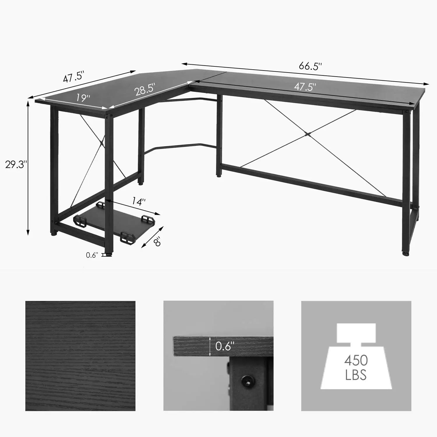 Escritorio en forma de L Homfa de 170 cm (66,5") para ordenador, gaming, portátil, oficina, mesa de trabajo esquinera, escritorio de estudio, 170 x 120 x 75 cm