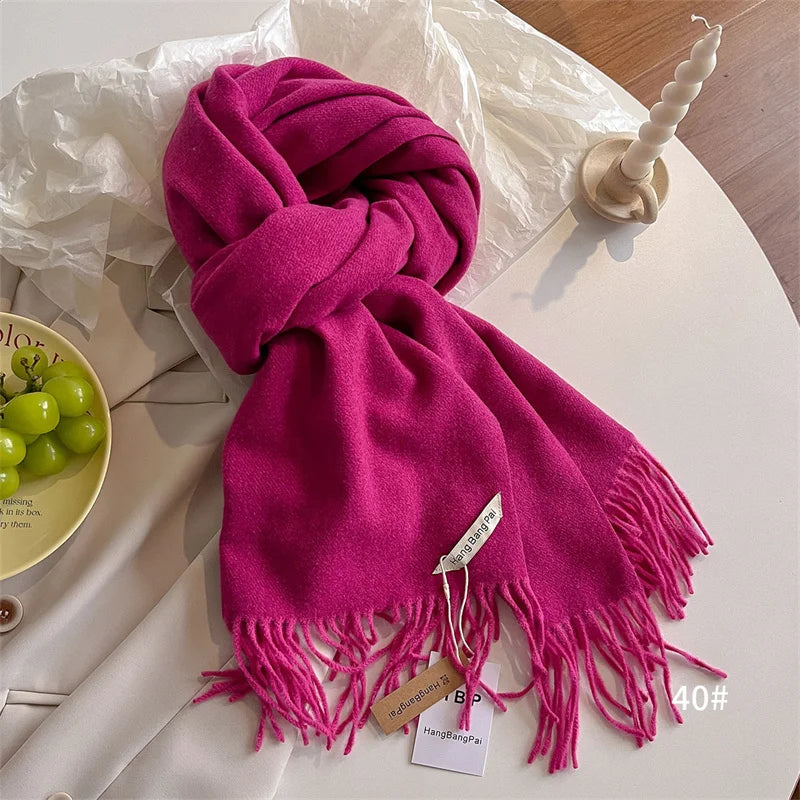 New Winer Warm Cashmere Scarf for Women Fashion Solid Thick Blanket Pashmina Shawl Wrap Female Bufanda Echarpe Foulard 2024