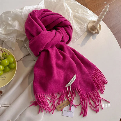 New Winer Warm Cashmere Scarf for Women Fashion Solid Thick Blanket Pashmina Shawl Wrap Female Bufanda Echarpe Foulard 2024