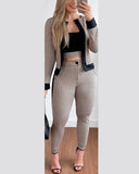 Conjunto de camisola de manga comprida e calça fina feminina, moda feminina, streetwear, tendência, primavera, outono, novo, 3 peças