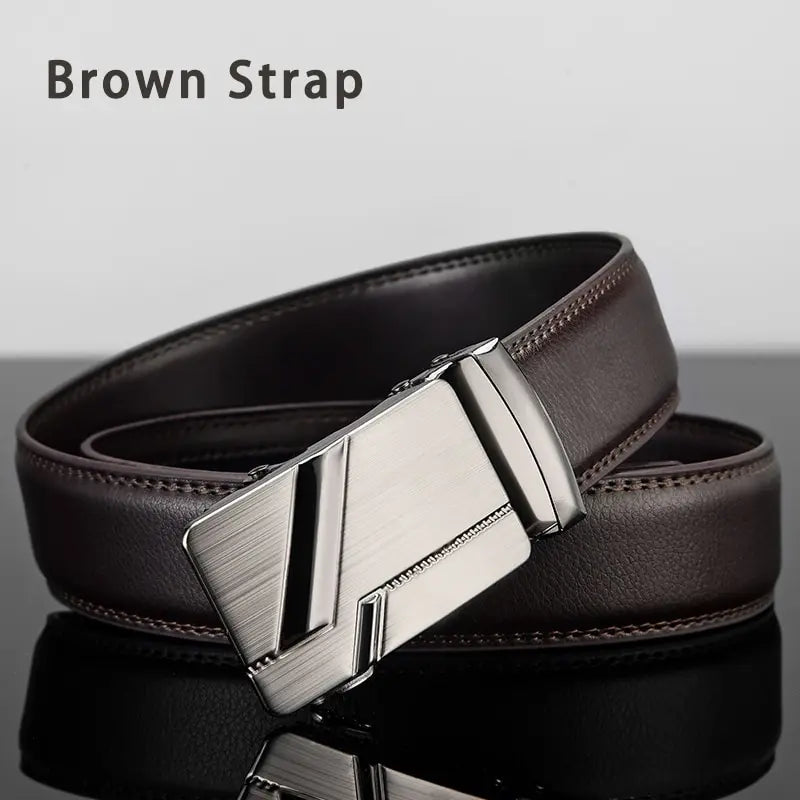 Cinturón de cuero para hombre, hebilla automática de metal, marca de alta calidad, cinturones de lujo para hombres, famoso trabajo, negocios, correa de PU negra.