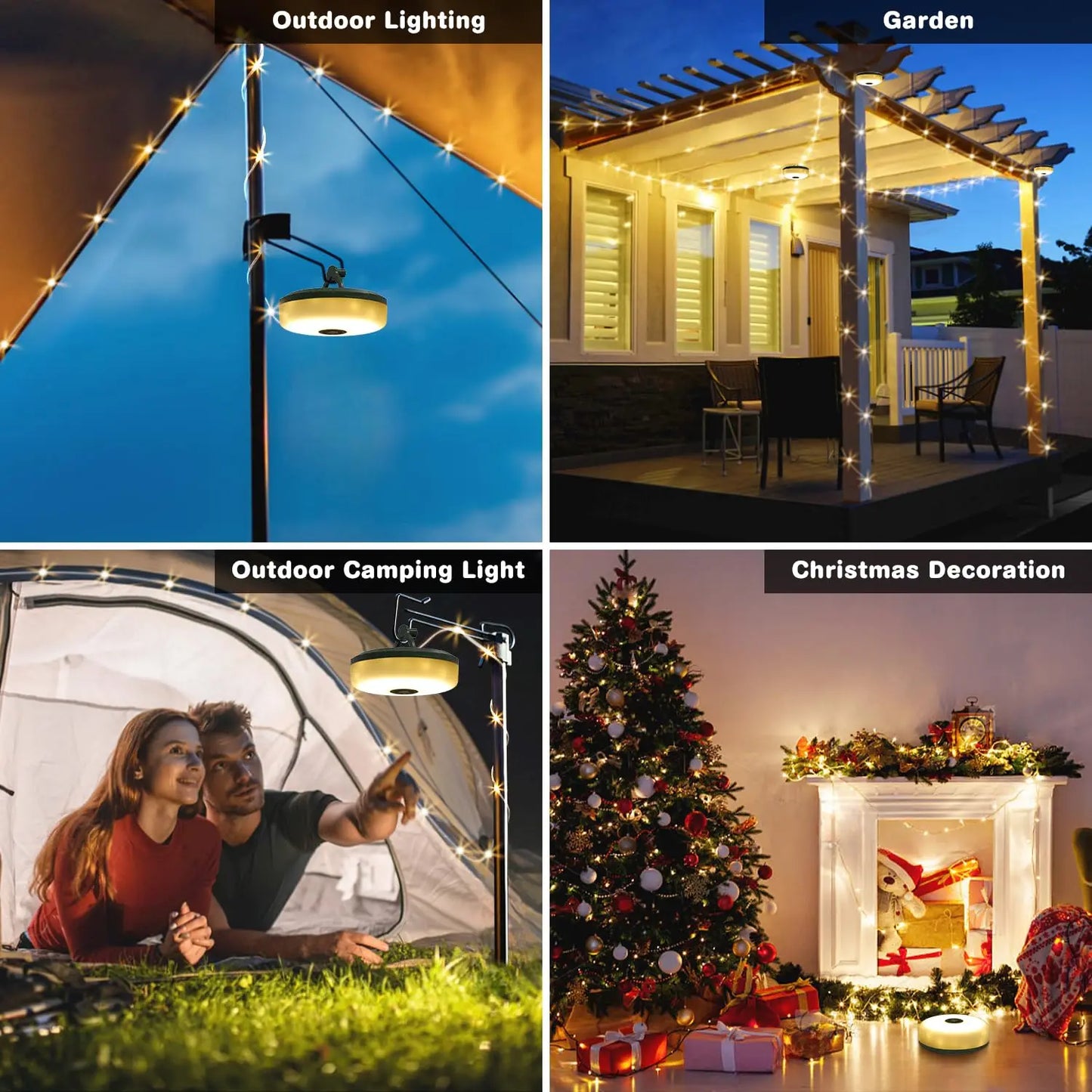Waterproof Camping String Lights, luz stowable portátil com modos de iluminação, USB, ao ar livre, caminhadas, 2 em 1