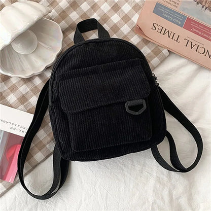 Women's Mini Backpack Fashion Solid Color Corduroy Small Simple Casual Traveling Large Capacity Durable Female's Schoolbag