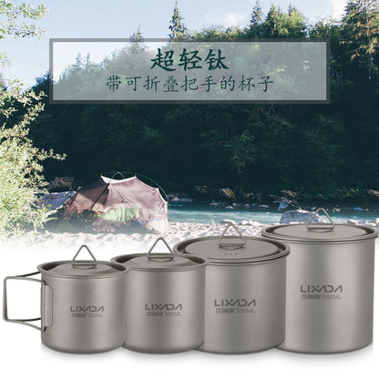 Taza de agua ultraligera de titanio Lixada con asa plegable, portátil para exteriores, camping, picnic, 300 ml/350 ml/550 ml/650 ml