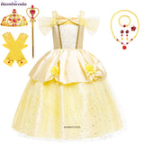 2025 Cosplay Belle Princess Dress Girls Dresses For Beauty and beast Party Clothing Magic stick crown Costume 3-12Y