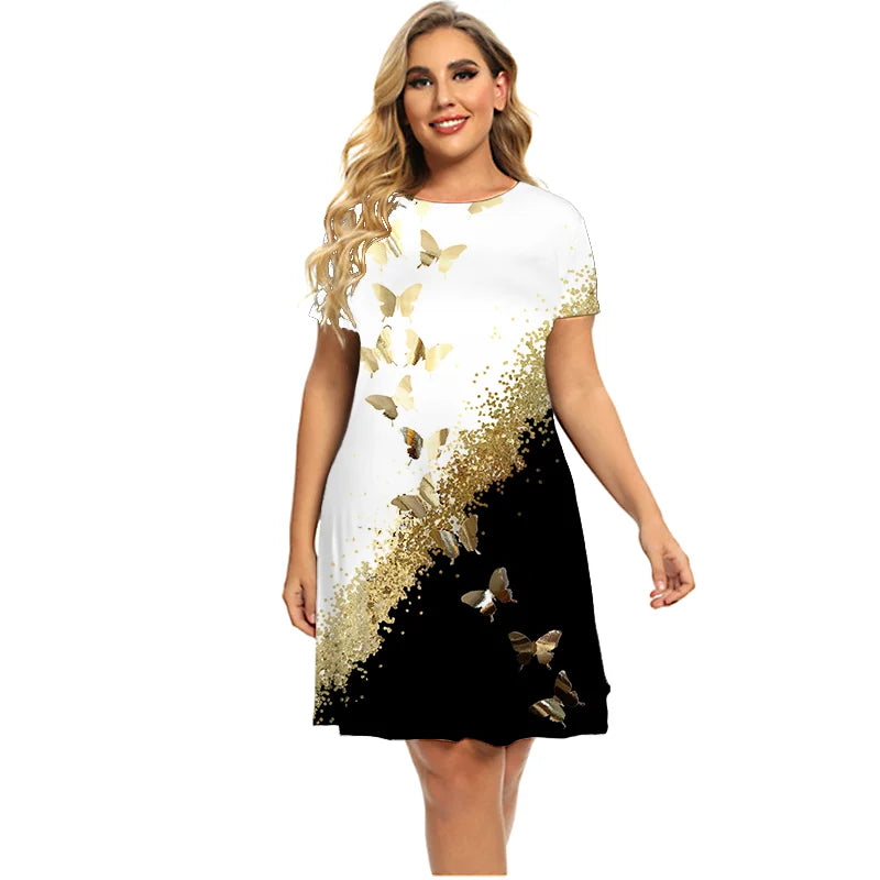 Venda quente vestidos para o verão 2022 mulheres bronzeamento borboleta vestido de manga curta casual vestido de grandes dimensões roupas de moda plus size