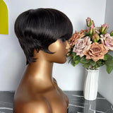 Short Pixie Cut Human Hair Wig for Black Women, Machine-Made Wigs with Bangs, Short Human Hair Wigs