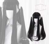 AS Long Straight Black Synthetic Wig For Women With Bangs Black Cosplay Lolita Wigs Heat Resistant Natural Hair