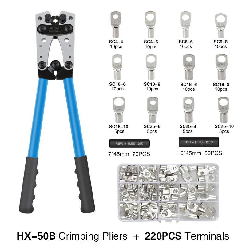 Crimping Pliers Tube Terminal Crimper Hex Crimp Tool Multitool Battery Cable Lug Cable Hand Tools HX-50B 6-50mm² AWG 10-0