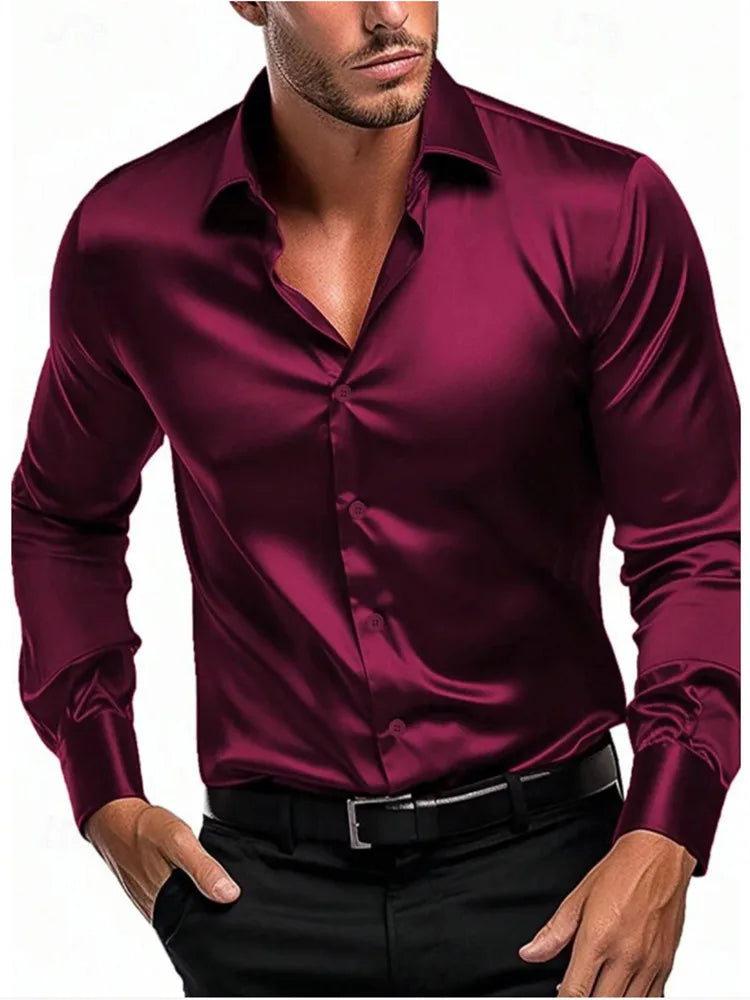 Spring and Autumn Men's Long Sleeve Shirt new Silky Smooth Business Slim Fashion Comfortable Lapel Cardigan Outdoor Casual Shirt