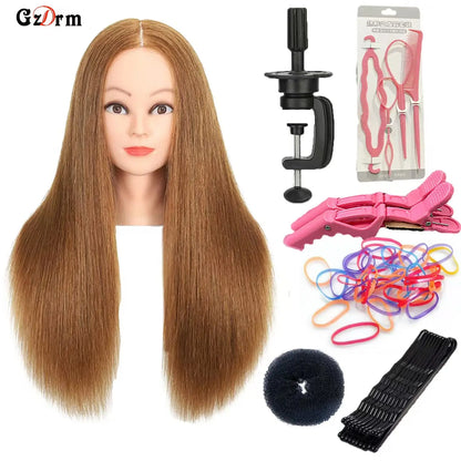 Cabeça de manequim cabeça de treinamento para trança cabeleireiro 100% fibra de alta temperatura manequim feminino cabeça de boneca de treinamento