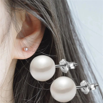 Freshwater Cultured Pearl Earrings for Women, 925 Sterling Silver Jewelry, Button Ball, Best Gifts 6mm, 8mm, 10mm 