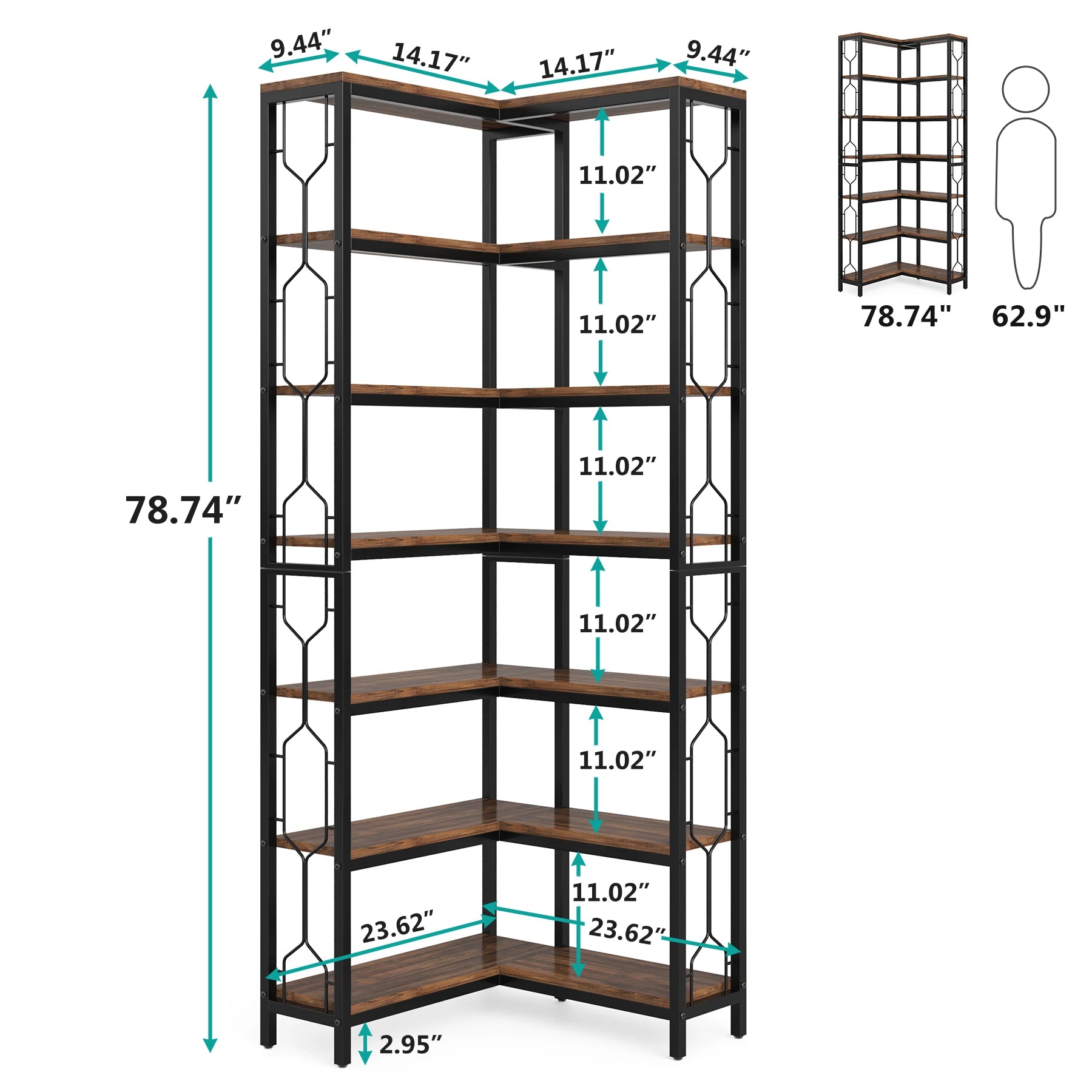 Tribesigns 7-Shelf Corner Bookshelf,Large Modern Corner Bookcase, 7-Tier Tall Corner Shelf Storage Display Rack with Metal Frame