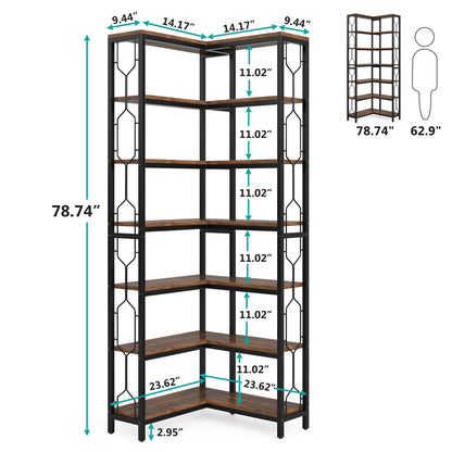 Tribesigns 7-Shelf Corner Bookshelf,Large Modern Corner Bookcase, 7-Tier Tall Corner Shelf Storage Display Rack with Metal Frame