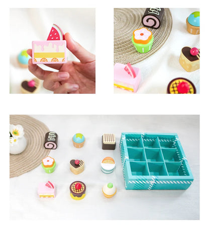 Juego de cocina de madera Montessori con platos y accesorios, ideal como regalo para niños pequeños a partir de 3 años.
