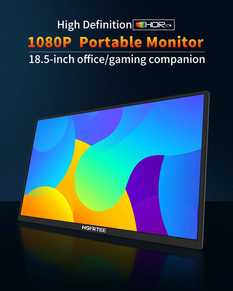 HGFRTEE 18.5inch Portable Monitor 100Hz RGB100% With VESA Hole & Back bracket Laptop Extended Display ADS-IPS HDR Screen