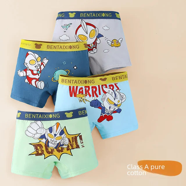 Cuecas boxer de algodão para crianças de 3 a 12 anos, design slim fit, não apertado, calças sem rugas, meninos