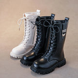Elegant Zipper Baby Girl Casual Fashion Boots Autumn/winter Round Toe Warm Thick Sole Lace Comfortable Children's Midsole Boots