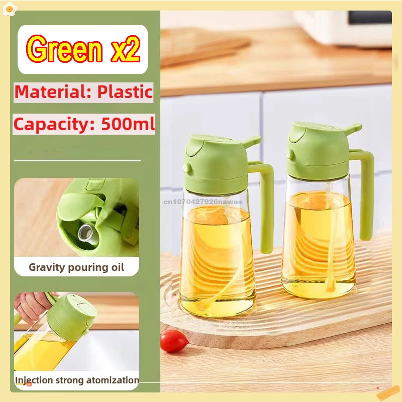 2 in1 Oil Spray Bottle Plastic Kitchen Barbecue Cooking Olive Oil Dispenser Oil Jar Baking Vinegar Soy Sauce Spray Container