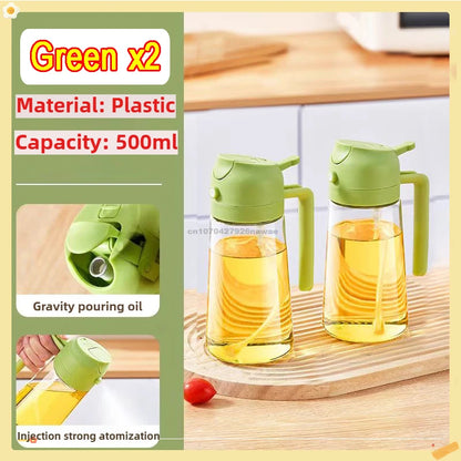 2 in1 Oil Spray Bottle Plastic Kitchen Barbecue Cooking Olive Oil Dispenser Oil Jar Baking Vinegar Soy Sauce Spray Container