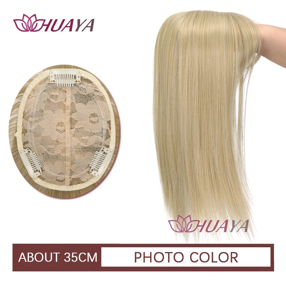 Aplique de cabelo Topper HUAYA volume e franja natural com 3 clipes cabelo liso sintético