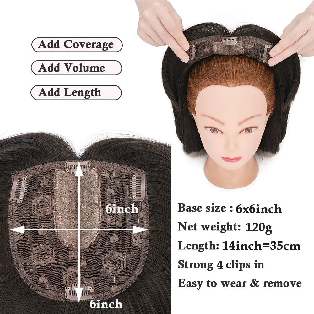Benehair 14'' 18'' Hair Toppers with Bangs for Women Synthetic 6x6 Top Hairpieces Wigs Long Straight Clip in Hair Extension