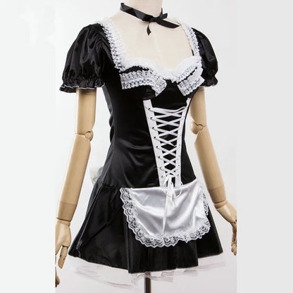 Black Cute French Maid Cosplay Costume Dress Lolita Girls Sexy Vestidos Woman Waitress Maid Party Stage Clothes Plus Size