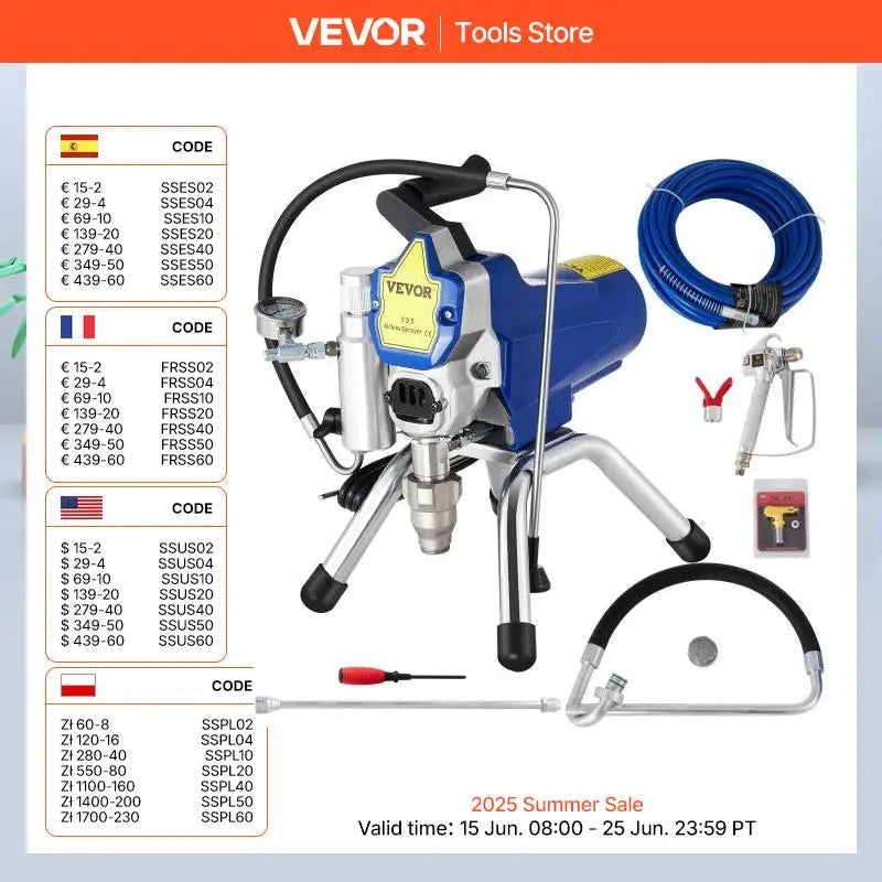 VEVOR Airless Spraying Machine Professional Ultra Silent Wall Paint Spray Gun 3000PSI-Pressure 2.5L/Minute-NoLoad Displacement