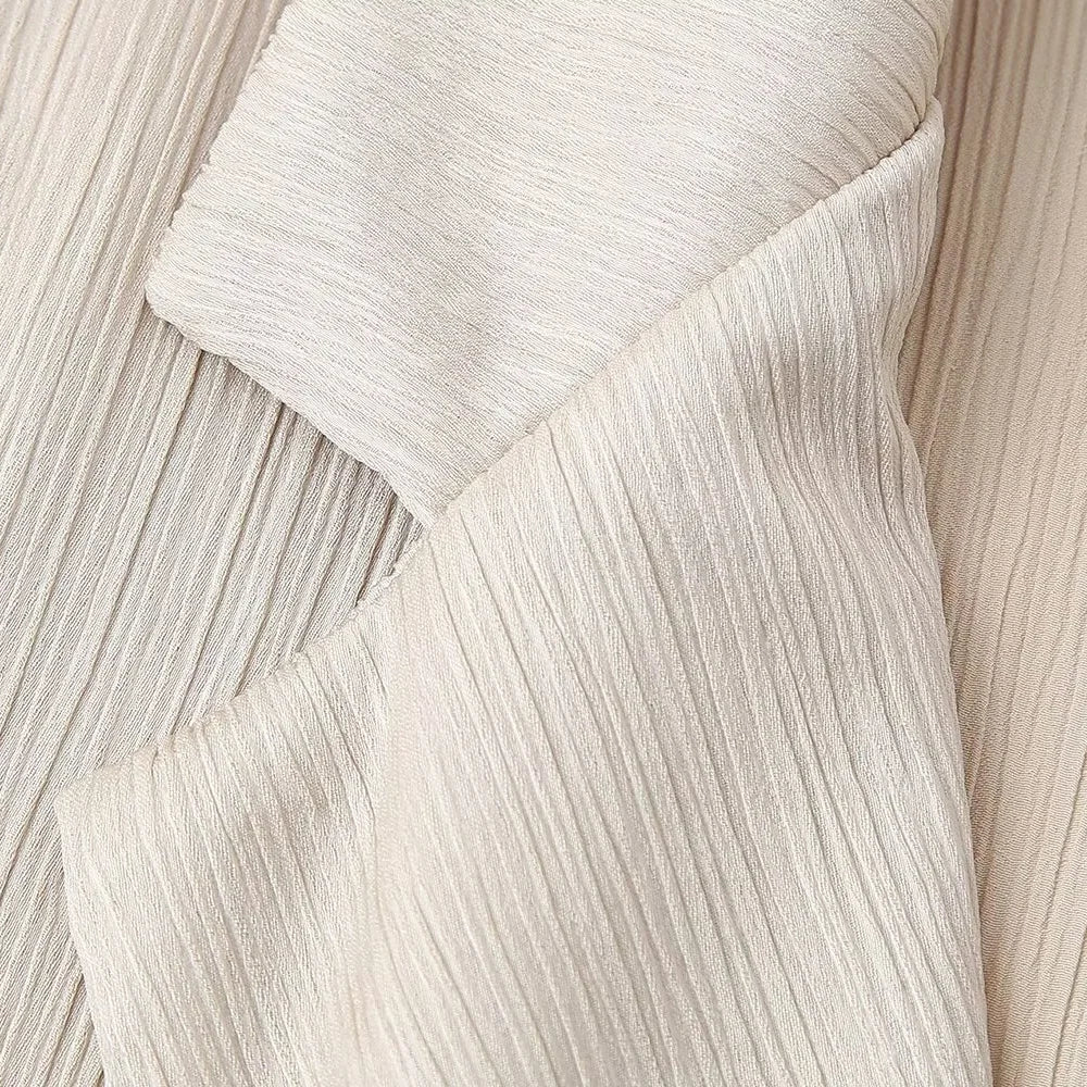Conjunto de chaqueta y pantalón de traje cruzado con efecto arrugado para mujer, primavera y verano 2024, estilo europeo y americano