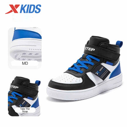 Xtep Kid's Skateboarding Shoes 2025 Spring Unisex Leather Fashion Casual Running Comfortable High-top Sneakers 676316319305