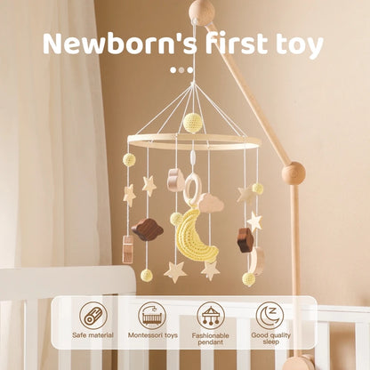 Crib Mobile Bed Bell Wooden Baby Rattles Soft Felt Cartoon Animal Bed Bell Newborn Music Box Hanging Toy Crib Bracket Baby Gifts