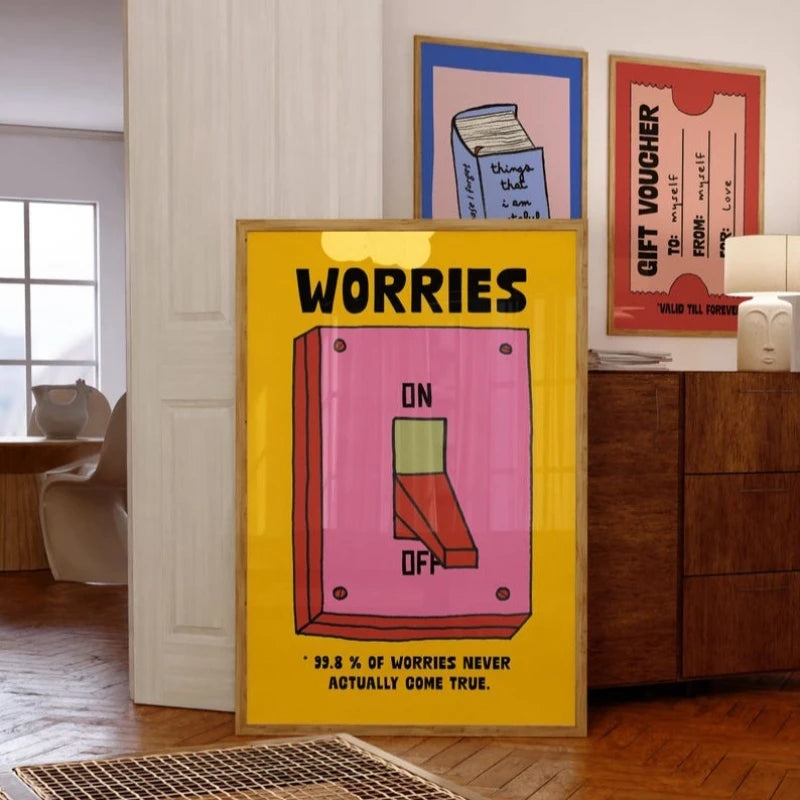 Cartoon Switch Poster Mental Health Poster Inspirational Quotes Positive Wall Decoration Colorful Retro Illustration - Frameless