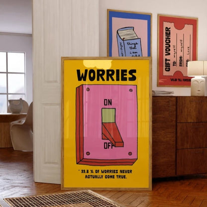 Cartoon Switch Poster Mental Health Poster Inspirational Quotes Positive Wall Decoration Colorful Retro Illustration - Frameless