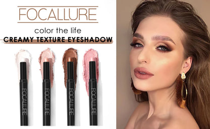 FOCALLURE Lápiz de sombra de ojos perlado de 24 colores, resistente al agua, con brillo, pigmento brillante, delineador en barra, herramientas de maquillaje