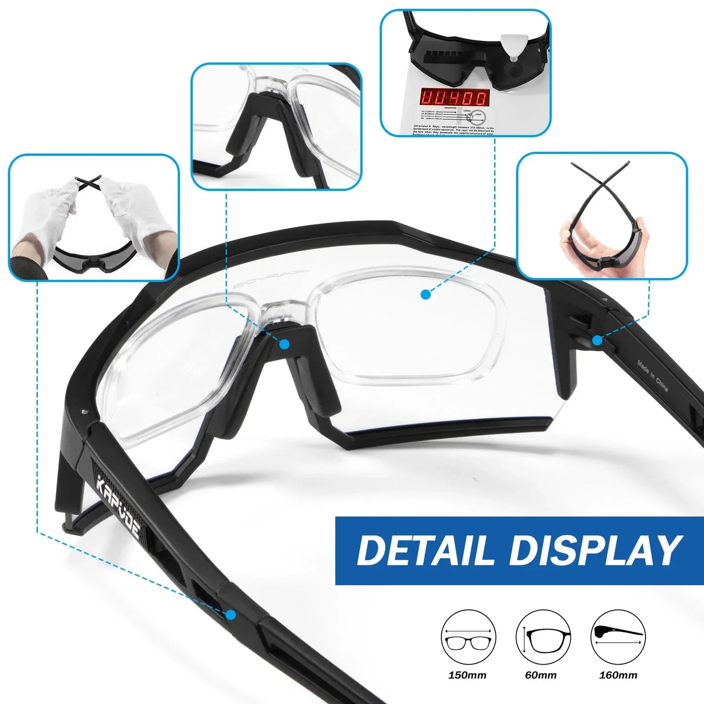 Kapvoe Photochromic Cycling Glasses Photochromic Sunglasses Road Bicycle Sports Glasses MTB Bike Eyewear Men 1 Lens Accessories